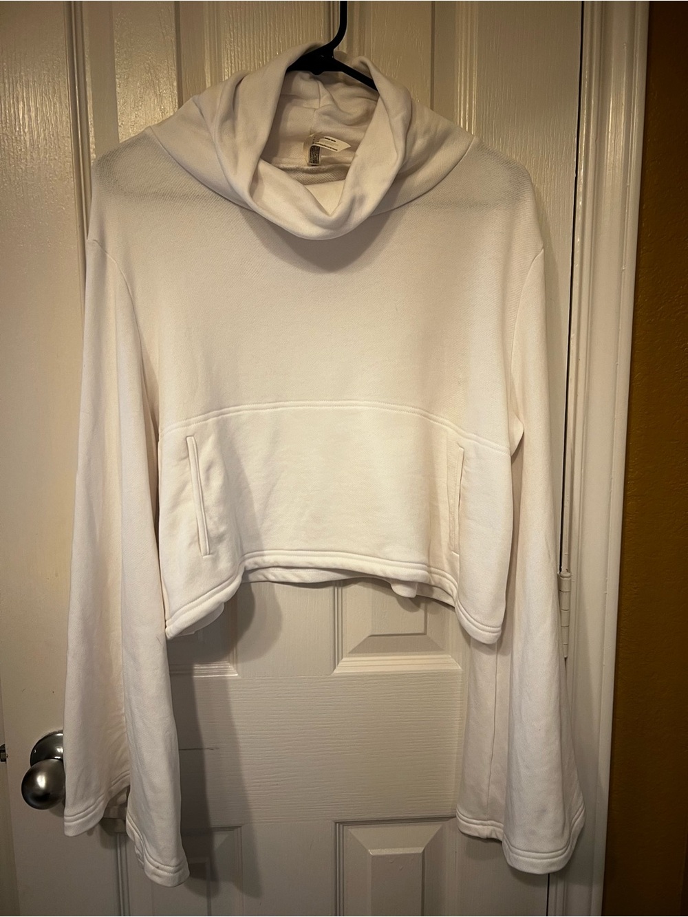 FP Movement Free People White Cropped Funnel Neck Bell Sleeve Top, Size XS